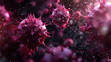Close-up view of spiked particles in a dark background