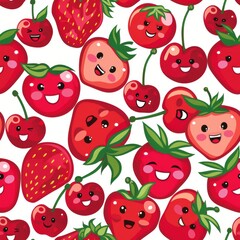 Cheerful Berries: Sweet Strawberries and Cherries with Smiling Faces