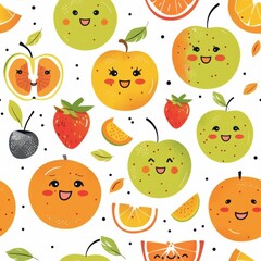 Fototapeta premium Happy Fruit Friends - Adorable Apple and Orange Characters with Smiling Faces
