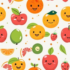 Happy Fruit Friends: Cheerful Apple and Orange Characters with Smiling Faces
