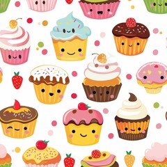Sweet Treats with Smiling Faces - Colorful Cupcakes and Pastries Delighting Customers with Joyful Expressions