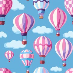 Whimsical Cartoon Hot Air Balloons Floating Among Fluffy Clouds