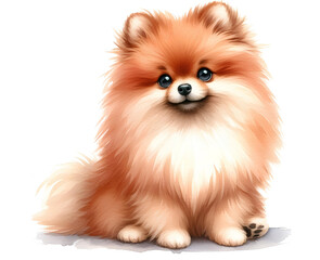 Obraz premium Watercolor picture of a dog pomeranian on white background