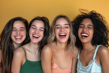 Fototapeta premium A Set of women over isolated backgrounds laughing