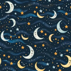 Enchanting Night Sky with Whimsical Stars and Moons for Dreamy Background