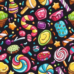 Naklejka premium Sweet Delights: Playful Cartoon-Style Candy and Sweets Illustration for Joyful Design Concepts