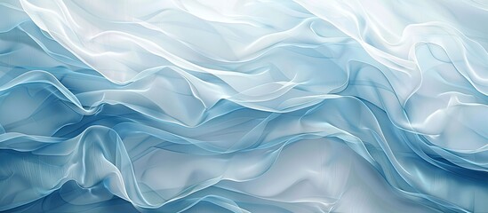 Obraz premium Soft denim gradient abstract art background with light blue and white colors, featuring waves pattern on paper creating a textured copy space image.
