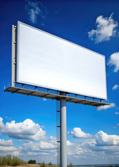large empty tall white billboard for advertising against a background of a beautiful sky, space for text, blank, layout, ad, card, marketing, business, backdrop, announcement, mock up, design, board