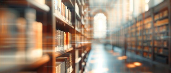 Lawyer Researching in Serene Legal Library with Soft Lighting and Digital Line Art Overlay