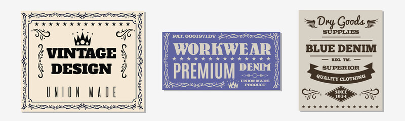 Set of vintage original blue jeans raw denim labels,genuine exclusive 
