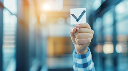 Achieving Business Goals - Checkmark on Checklist in Sharp Digital Line Art