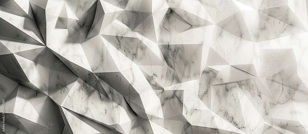 Aufkleber polygonal white color sheet with black shadow against a marble backdrop, suitable for use as a copy 