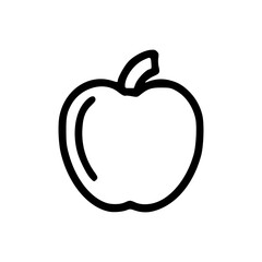 A black and white line drawing of an apple with a stem.