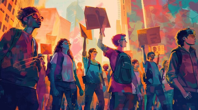 Climate change concept.  Diverse Group Protesting Climate Change