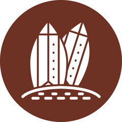 Surfing Board Glyph Brown Circle Icon