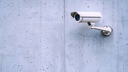 A security camera is attached to a light-colored wall.