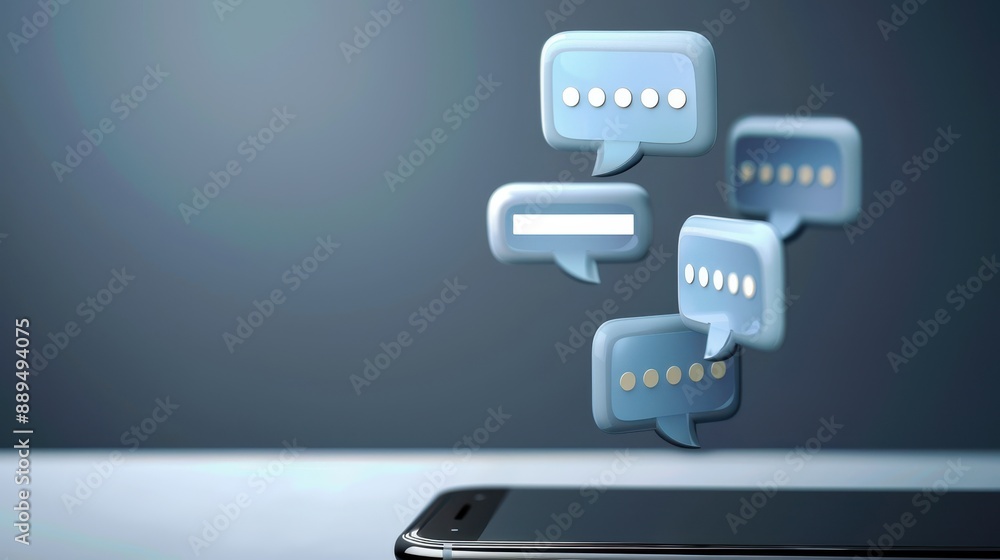 Poster a cell phone with a chat window open showing a conversation between two people. the phone is placed 
