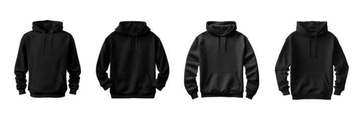 Black hoodie set mockup cutout. Front view of black man hoodie