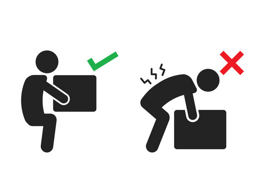 lift heavy box icon, Correct lifting posture, object lifting icon, Safety first