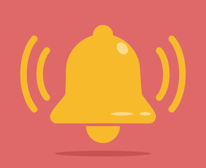 Notification yellow bell icon. Flat design vector.