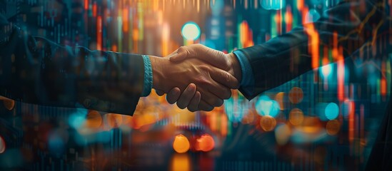 Businessmen making a handshake with economic graph growth chart, Business finance and investment background, global business and data analysis concept.