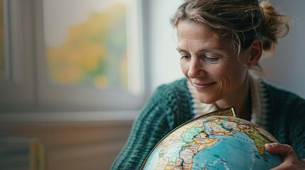 Teacher using a globe to teach geography, Teacher, informative and interactive