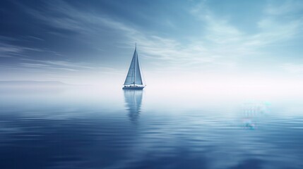 A peaceful scene of a sailboat drifting on a calm sea, showcasing the tranquility of open water close up, tranquility theme, ethereal, overlay, open sea