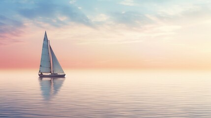 Fototapeta premium A peaceful scene of a sailboat drifting on a calm sea, showcasing the tranquility of open water close up, tranquility theme, ethereal, overlay, open sea
