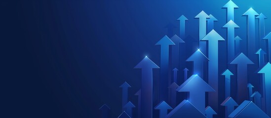 Fototapeta premium Business arrow growth up to success digital on blue background. finance, target, direction.