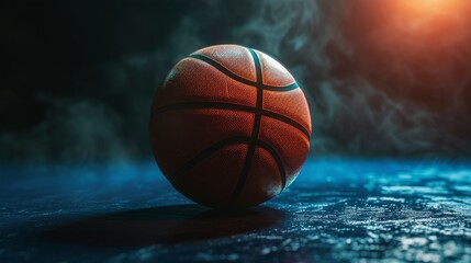 Fototapeta premium Basketball placed in a spotlight on a dark background