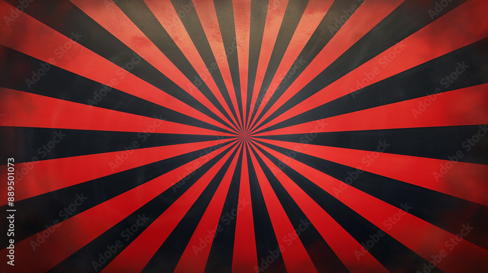 Poster a vibrant and dynamic pattern of alternating red and black stripes. these stripes converge towards t