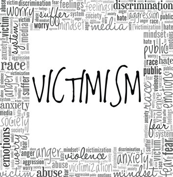 Victimism word cloud conceptual design isolated on white background.