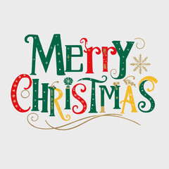 Merry Christmas decorative typography, flat vector illustration