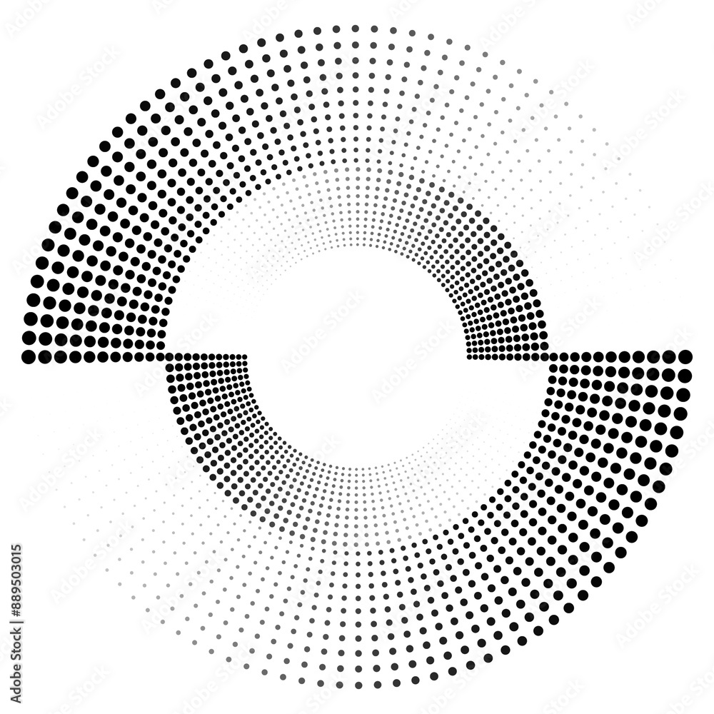Poster dotted, dots, speckles form concentric circle frame. abstract halftone circle line pattern isolated 