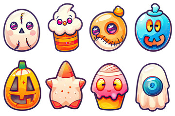 Cute Halloween Icons Set: Ghosts, Pumpkins, and Sweets