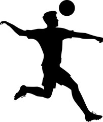 Silhouette men's  soccer player heading the ball , football player