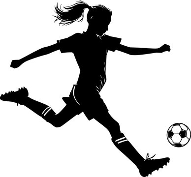 recommend clip art: Woman soccer player silhouette , student girl playing football