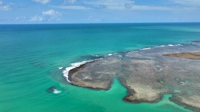 Patacho Beach At Sao Miguel Dos Milagres Alagoas Brazil. Stunning Tropical Coastline Beach Scene Viewed From Above. Holiday Landscape Recreation Beautiful. Summertime Recreation Coast.