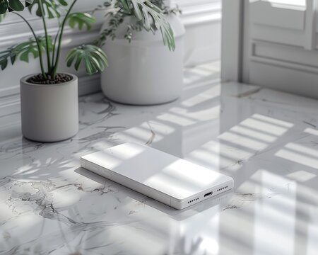 Modern 3D Product Mockup of New Gadget in Clean White Setting with Shadow Effects for Text Space