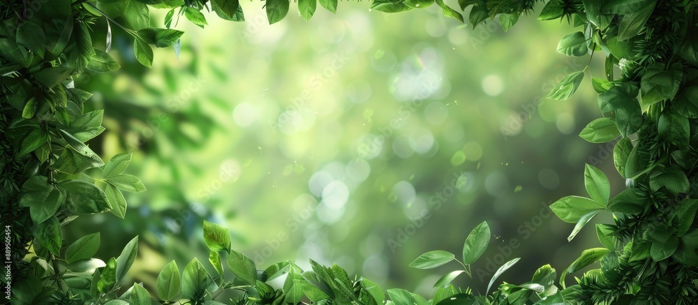 Poster lush green scenery framed as a possible background or wallpaper with empty space for text or graphic