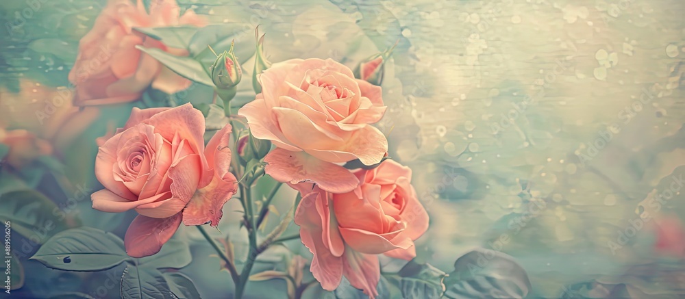 Poster vintage instagram effect on a soft-focus abstract background featuring rose flowers in the image wit