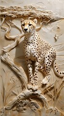 Beautiful cheetah 3d relief wallpaper. Mural wallpaper. Wall art. AI generated illustration