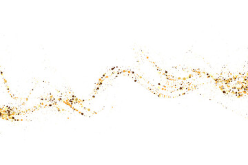 Fototapeta premium Gold glitter texture on a white background. Wave-like streams of golden-colored particles, an explosion of sparkling confetti. Festive background.