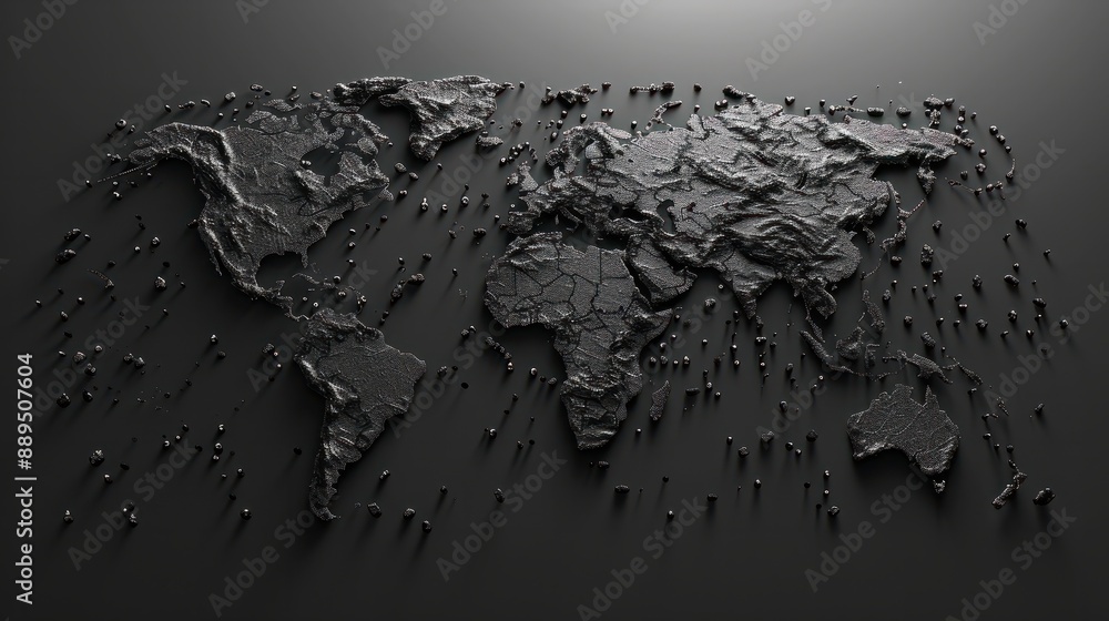 Poster a world map with dots and lines on it