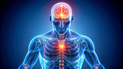 science anatomy scan of human body with glow light in the brain