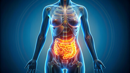 science anatomy of woman body with glow digestive system