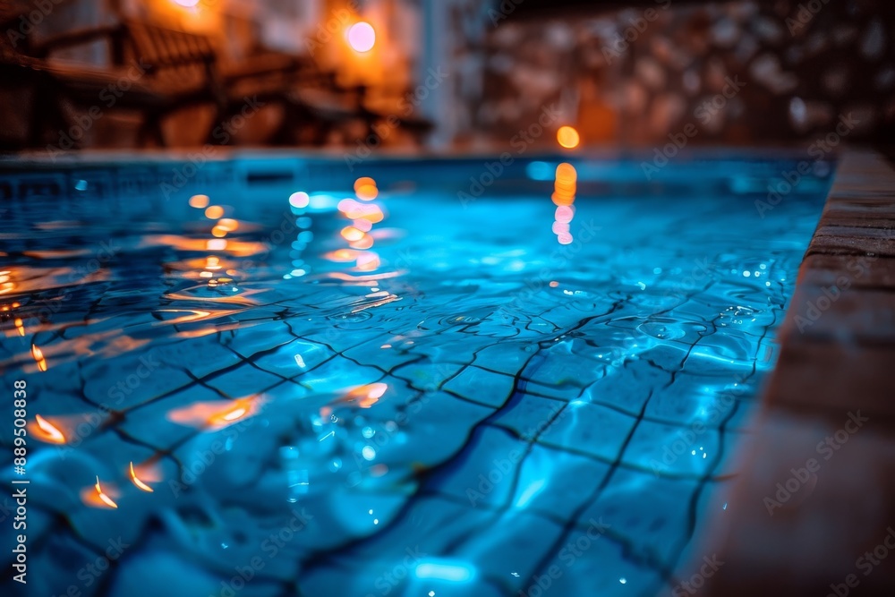 Aufkleber illuminated pool with glowing lights creating a magical and enchanting atmosphere perfect for night 