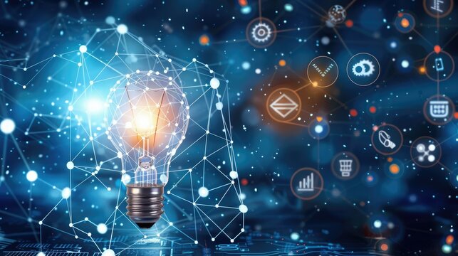 Lightbulb and network icons, representing global business ideas