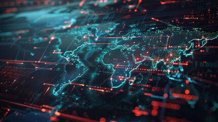 Digital cyber world map with global network links