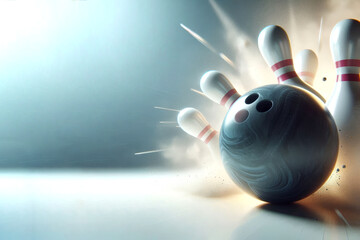 Bowling ball and skittles on a blue background. 